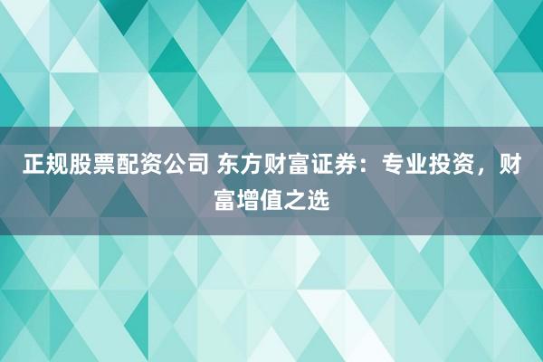 正规股票配资公司 东方财富证券：专业投资，财富增值之选